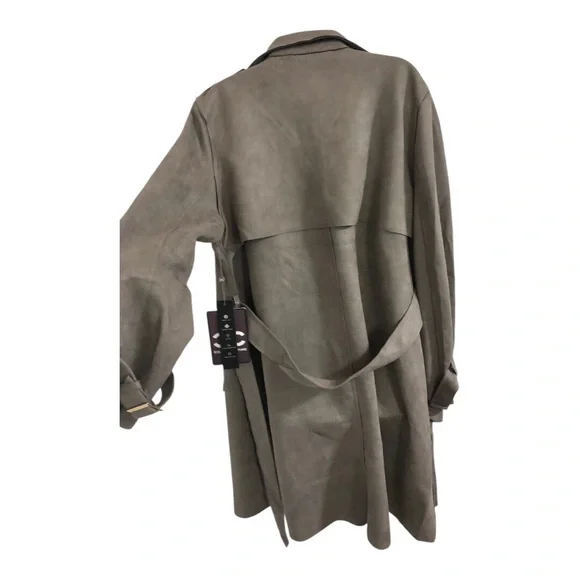 Stunning‎ gray faux suede belted trench coat size XL new